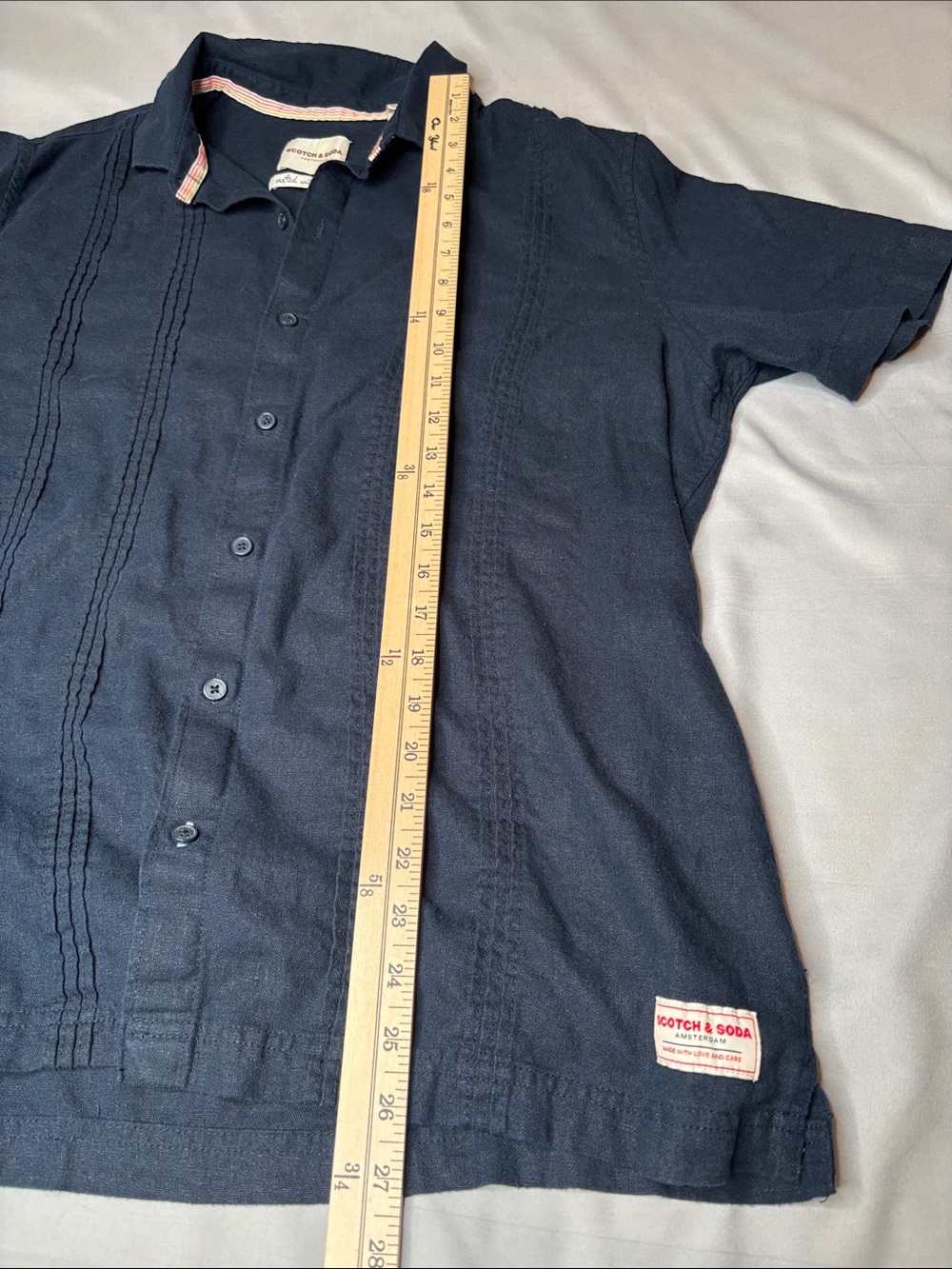 Women’s Scotch & Soda Navy Short-Sleeve Button-Down Shirt Linen Blend Size Large - Picture 5 of 9